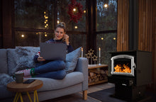 Load image into Gallery viewer, Buck Stove Model 21NC Wood Stove With Pewter Door and Pedestal