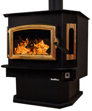 Load image into Gallery viewer, Buck Stove Model 81 Wood Stove With Gold Door and Pedestal
