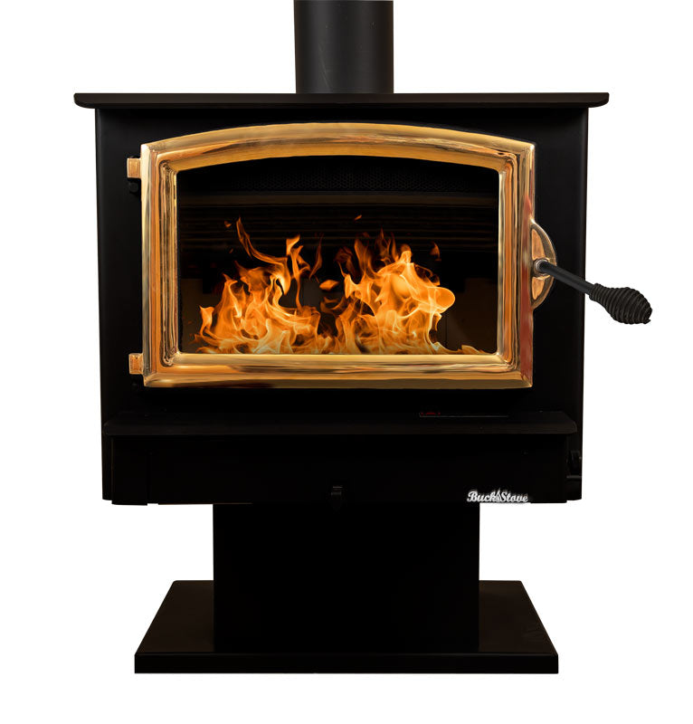 Buck Stove Model 74 Wood Stove With Gold Door and Pedestal