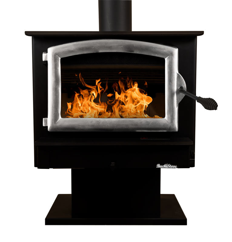 Buck Stove Model 74 Wood Stove With Pewter Door and Pedestal
