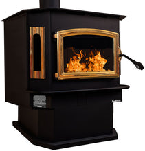 Load image into Gallery viewer, Buck Stove Model 81 Wood Stove With Gold Door and Pedestal
